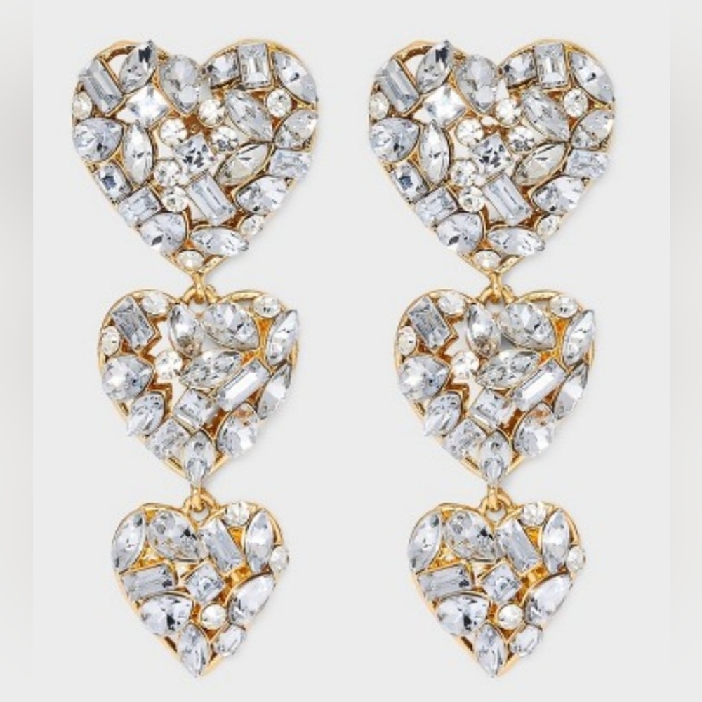 Baublebar Rhinestone Sparkle Heart Stack Earrings New in package - Picture 1 of 9